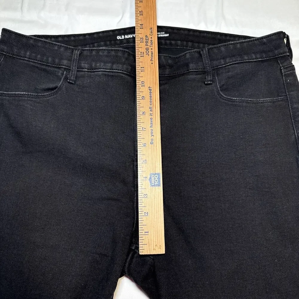 Old Navy Womens 18 Jeans Black Denim High Rise Wow Straight Comfort Stretch EUC - Picture 6 of 11
